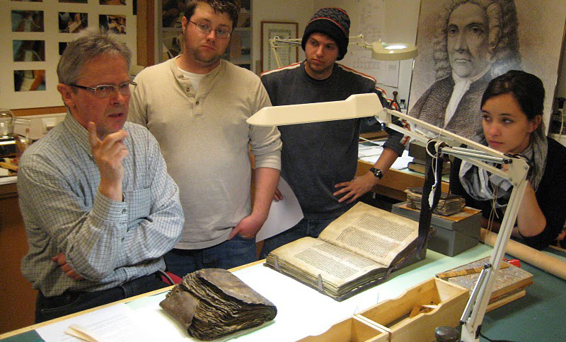 Students listen during a workshop on the scientific study of manuscripts at the Arni Magnusson Institute in Reykjavik.