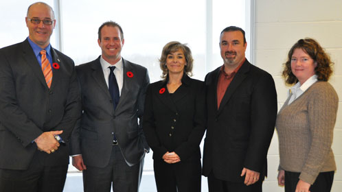 Brian Hutchings, commissioner of corporate services, Niagara Region, and NSC advisory committee member; Scott McRoberts, Niagara Sport Commission executive director; Laura Cousens, Brock University Sport Management professor;  Stephen Fischer, executive director, Welland International Flatwater Centre, and Martha Barnes, Brock University Recreation and Leisure professor.