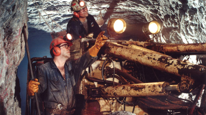 This photo of gold mine workers in the 1980s is part of the Hemlo gold donation to Brock.