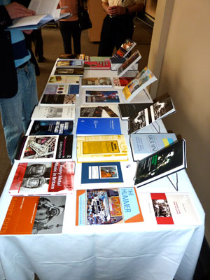 a table of books displaying the work of Brock Popular Culture faculty and graduate students