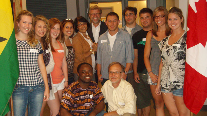 Students participating in Brock's Global Transitions program, as well as John Kaethler, Murray Knuttila and Daniel Antwi-Amoabeng, president of the Graduate Students' Association