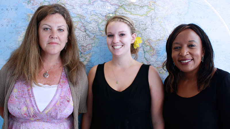 Elyse Giroux, centre, is headed to South Africa for an internship. Leigh Pritchard, left, was last year's intern at North-West University. Dolana Mogadime, right, helps co-ordinate it.