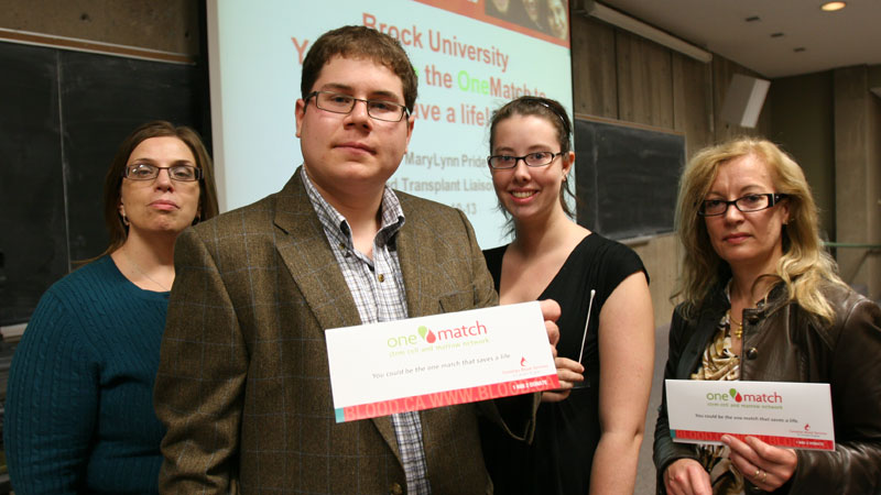 From left: Mary Lynn Pride from OneMatch; Bryan Booth; Kristie Newton, secretary of the Community Health Sciences Students' Council; Evangelia Tsiani.