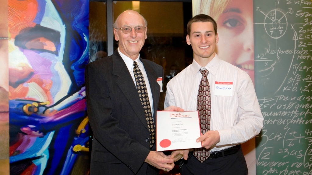 Brock University donor, Arthur Bicknell (BSc '71) with scholarship recipient, Vincenzo Coia (BSc '11)