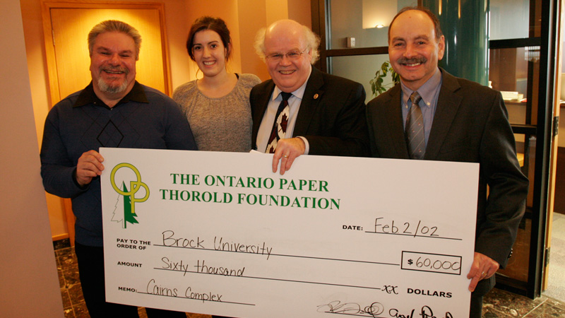 From left: Angelo Ruscitti; Melanie Denis, The Ontario Paper Thorold Foundation scholar in entrepreneurship; Ross MacDonald; Jack Lightstone