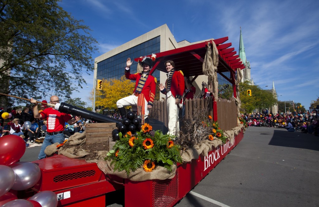 Brock's award-winning float in the Niagara Wine Festival Grande Parade featured a smoking cannon.