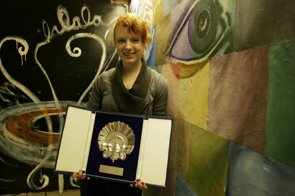 Katie Coseni with her Silver Shell Award from the San Sebastián Film Festival in Spain
