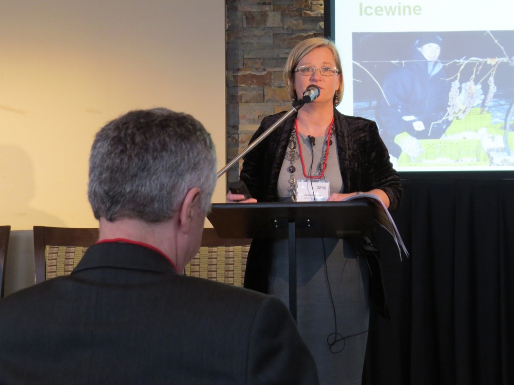 Debbie Inglis, director of Brock's Cool Climate Oenology and Viticulture Institute, spoke about the future of Niagara's grape and wine industries at a Research Matters event on April 16. 