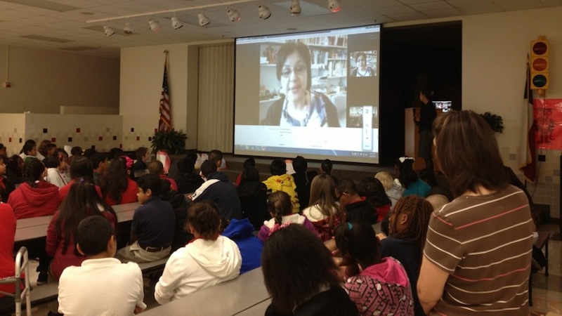 Students from Handley Elementary School in Texas skype with Brock scientist Anna Sanchez.