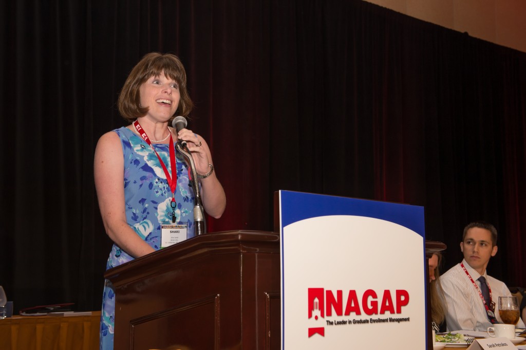 Shari Sekel, director of graduate programs at the Goodman School of Business, speaks at the recent NAGAP conference. Sekel was recognized for her efforts in advancing the profession of graduate enrolment management in Canada.  