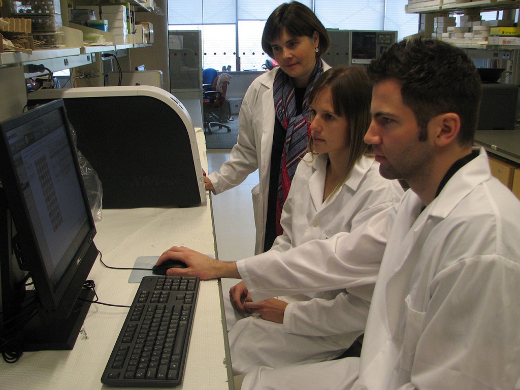 Prof. Wendy Ward (left) is supervising graduate students Paula Miotto and David Dodington, who each received a grant from the Canadian Institutes for Health Research.
