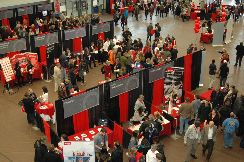 Prospective Brock students and their families shopped around dozens of information booths in the Ian Beddis gym.