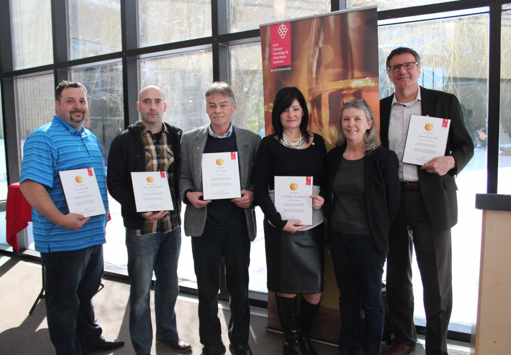 Left to Right: Cuvée and VQA Promoter winners: Evan Saviolidis, Darcy MacDonell, Ed Smith, Kimberly Hundertmark, Laurie Macdonald and Len Pennachetti. Missing from photo: Don Forrer and John Szabo.