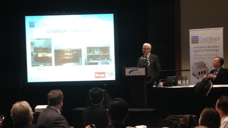 Ian Brindle presents ColdBlock™ Laboratory Sample Digestion Technology to an audience at the recent Prospectors and Developers Association of Canada conference. 