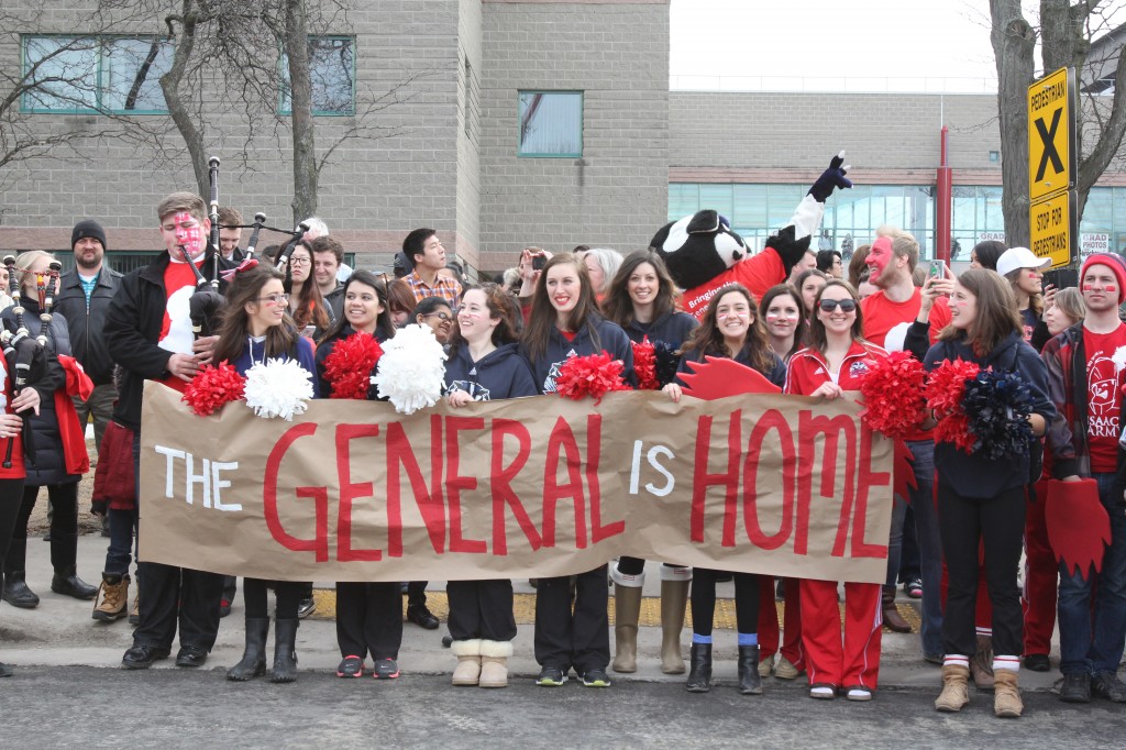 Students gathered to greet The General.