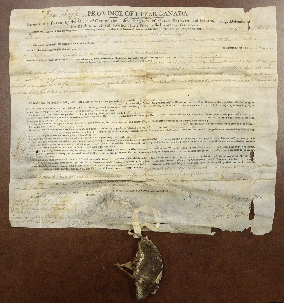 A land grant signed by Isaac Brock