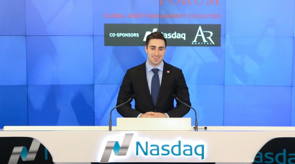 Mark Dano, a fourth-year business administration student, helped ring the NASDAQ closing bell in March.
