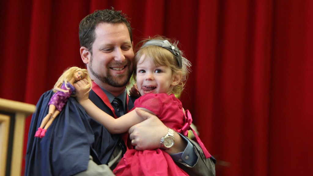 Spirit of Brock recipient Andrew Ware with his three-year-old daughter Aurora. 