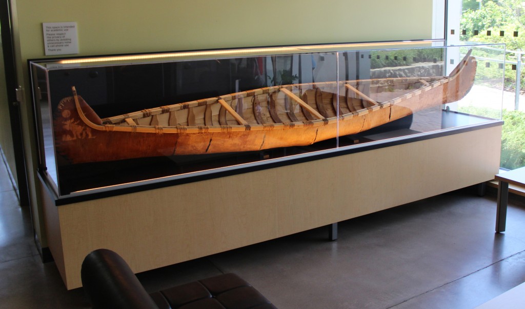 A birch bark canoe donated to Brock University is now on display in Welch Hall.
