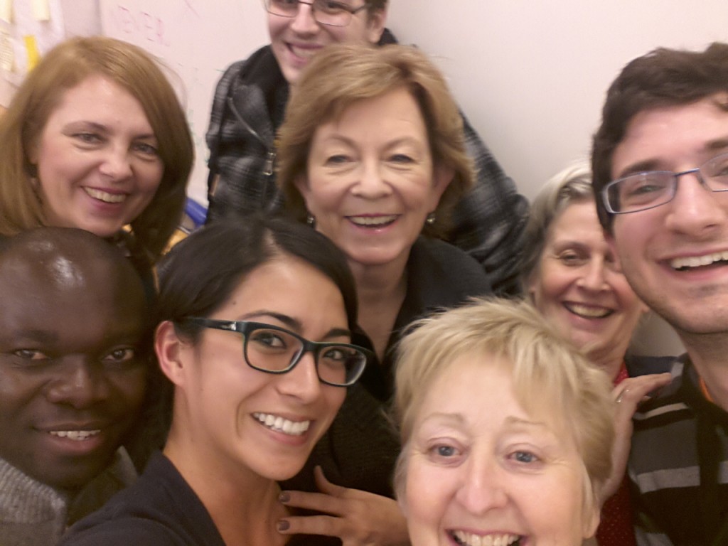 Jill Grose (foreground) and Lianne Fisher (back row, second from right) with students from The Practice of University Teaching
