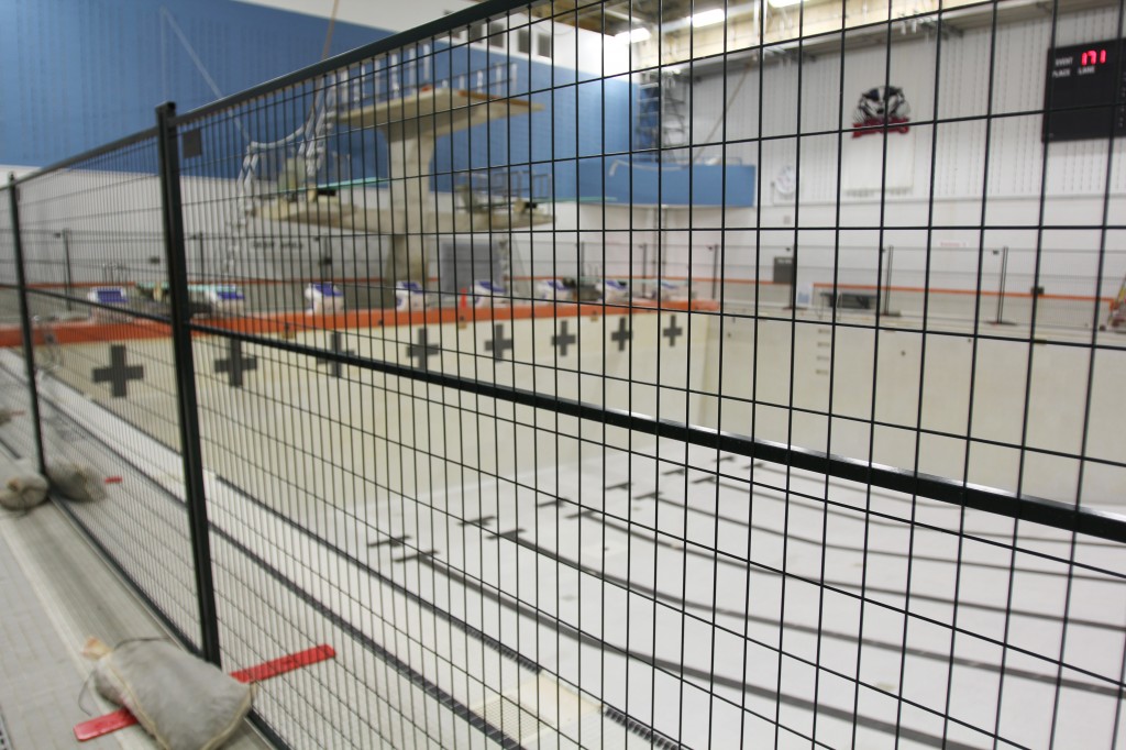 Because of the four-metre drop to the bottom of the deep end, safety fencing is required when the pool is empty.