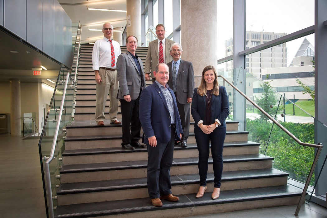Dan McGrath, bottom left, was named this year's top alumnus by Brock University Alumni Association. Five other alumnus were awarded faculty graduate awards, including Mark Arthur, middle left, Craig Tallman, bottom left, Scott Maxwell, top right, Yousef Haj-Ahmed and Erin Mathany.