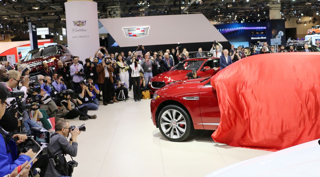 A new Jaguar model is unveiled during media day of the 2016 Canadian International Auto Show in Toronto.