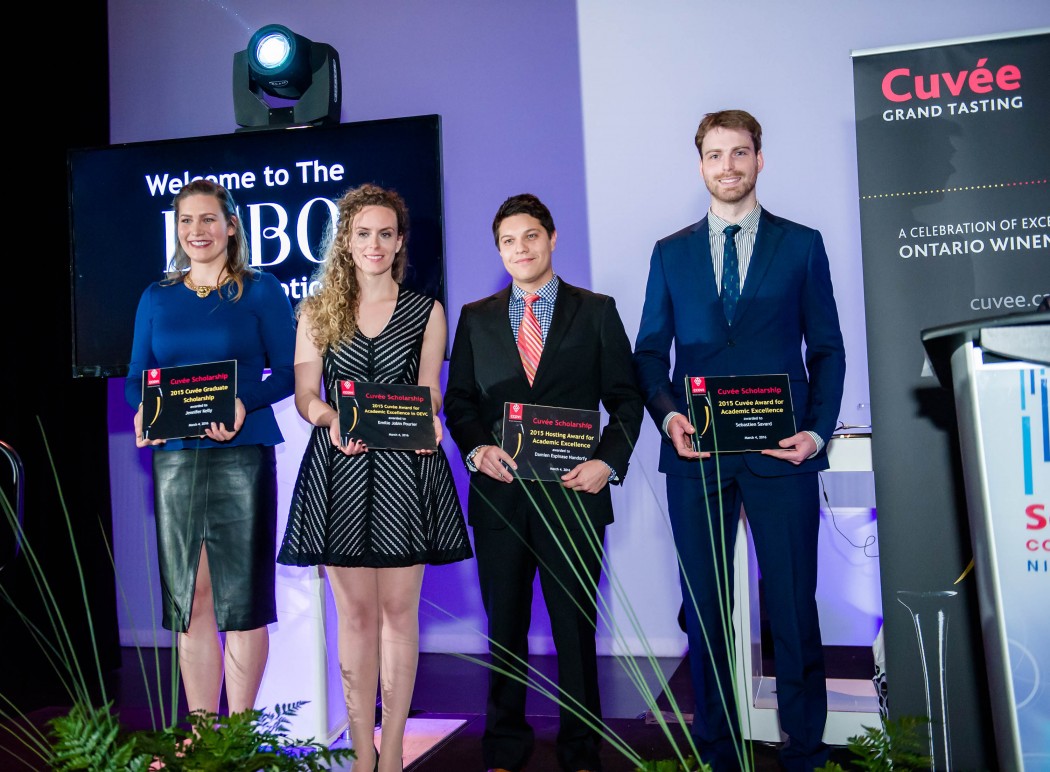Student award winners: The Cuvée 2015 scholarships were awarded at the event to (left to right) Jennifer Kelly, Emilie Jobin Poirier, Damien Espinase Nandorfy and Sebastien Savard.