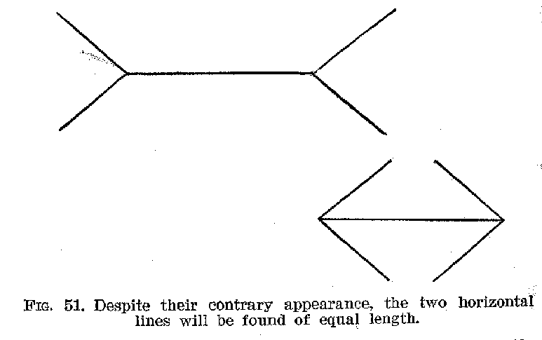 FIG. 51. Despite their contrary appearance, the two horizontal lines will be found of equal length.