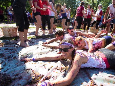 Students taking part in the Grape Stomp tradition at Brock