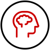 An outline of a human head showing a stylized brain