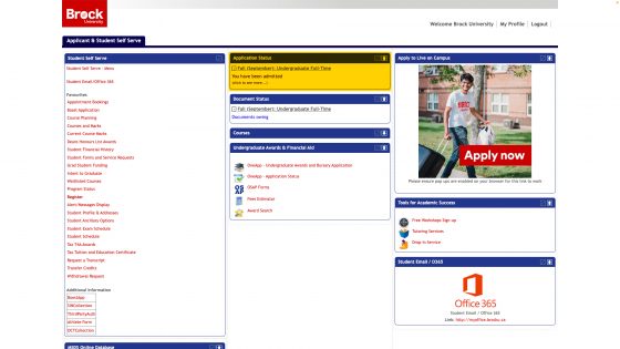 Screenshot of my.brocku.ca portal