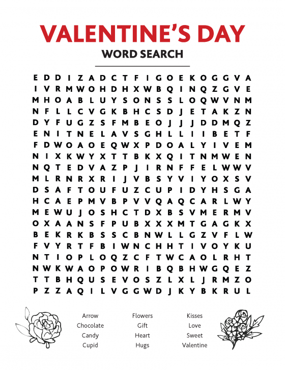 Valentine's Day Word Search Preview