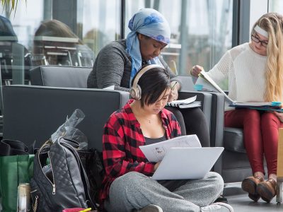 Students studying on campus.