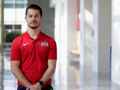 Photo of person in Academic South hallway