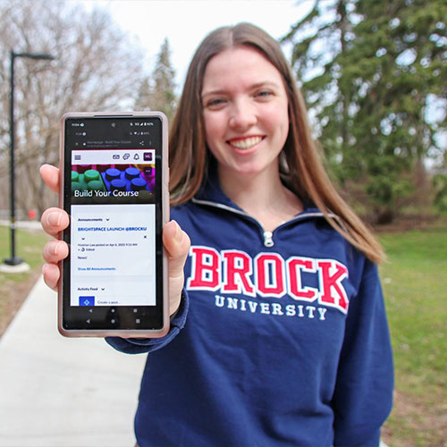 Brock fourth-year Medical Sciences student, Alison Smoke, displays D2L’s Brightspace learning management system on her cellphone.
