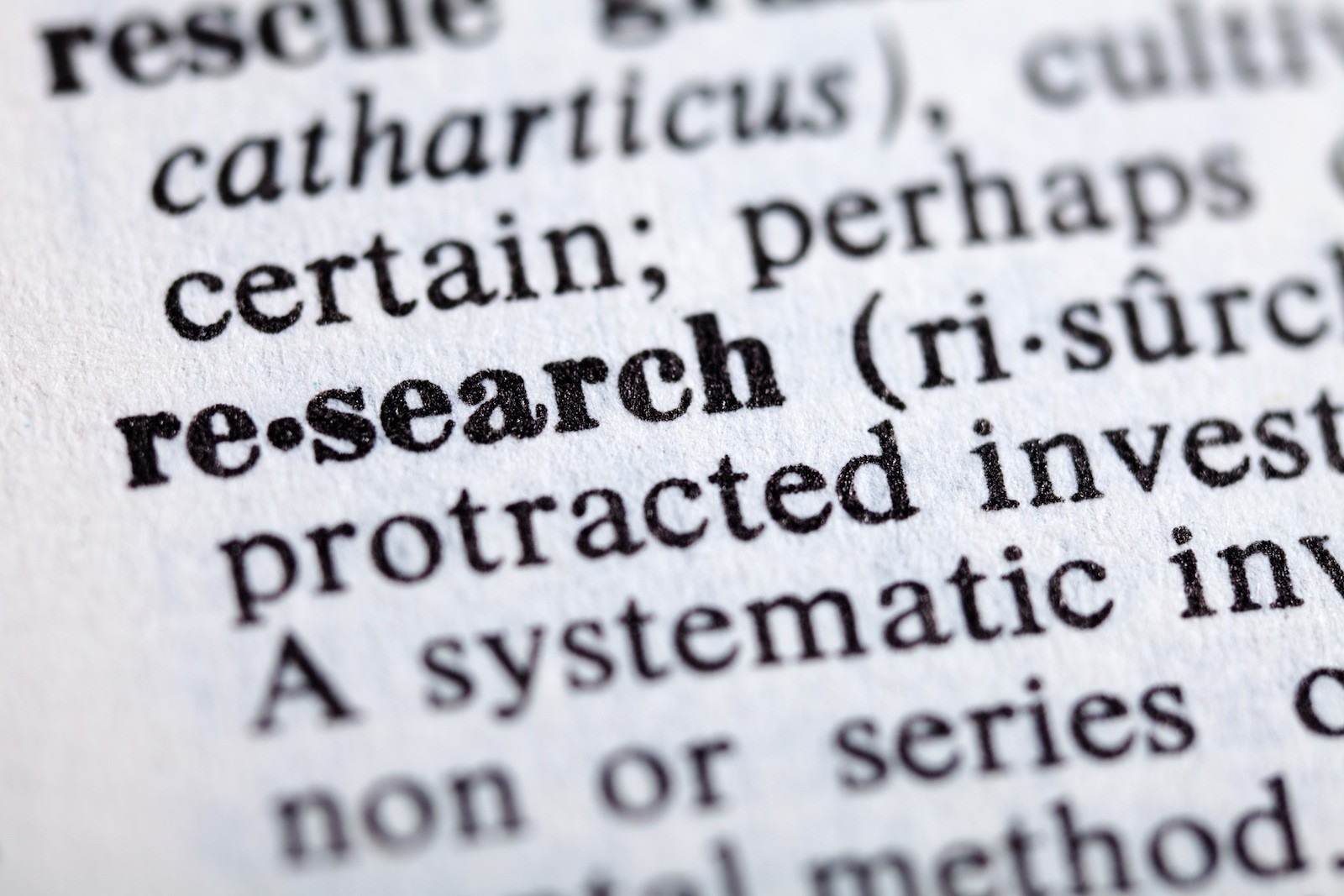 Dictionary definition of the word research.