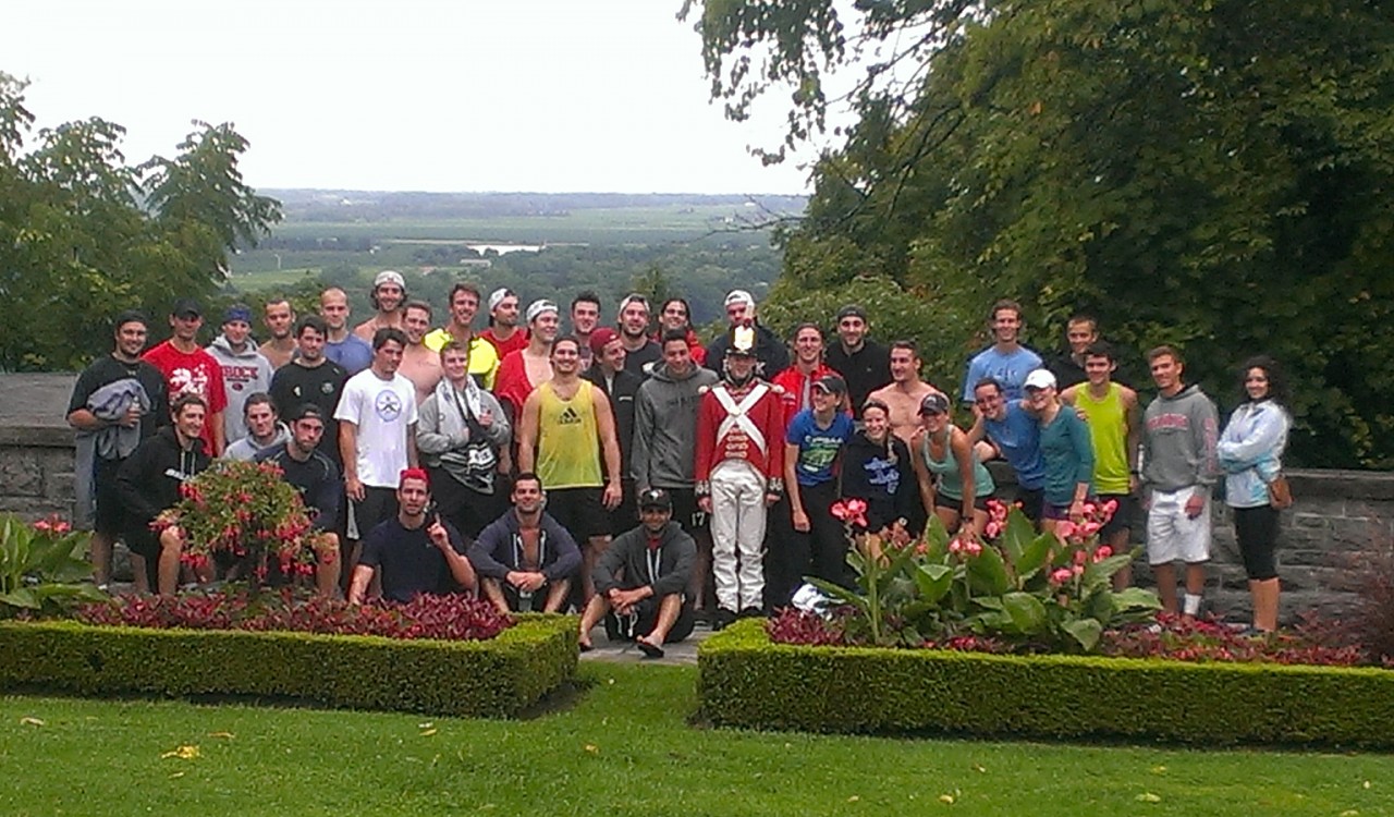 Members of Brock University athletic teams pictured after participating in an annual run retracing the steps of Maj-Gen. Sir Isaac Brock.