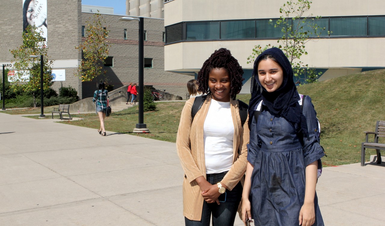 First-year Brock University students Samantha Fenelon, left, and Adeebah Zain.