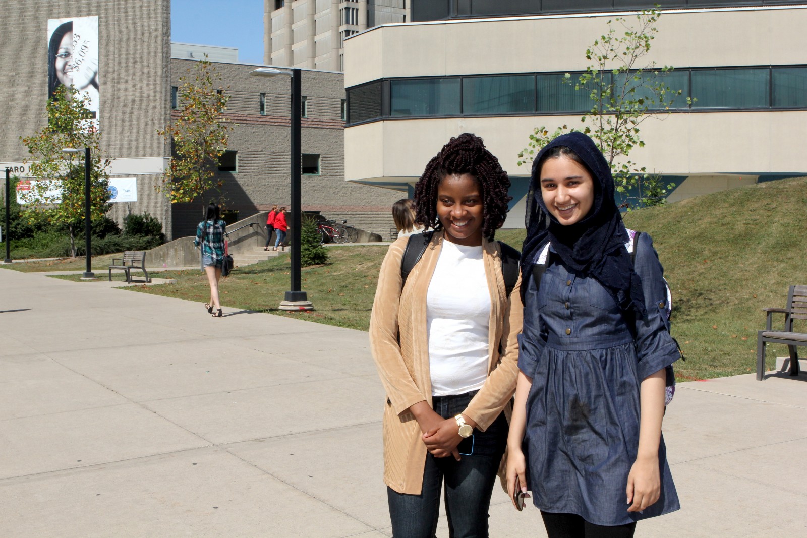 First-year Brock University students Samantha Fenelon, left, and Adeebah Zain.