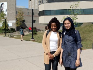 First-year Brock University students Samantha Fenelon, left, and Adeebah Zain.