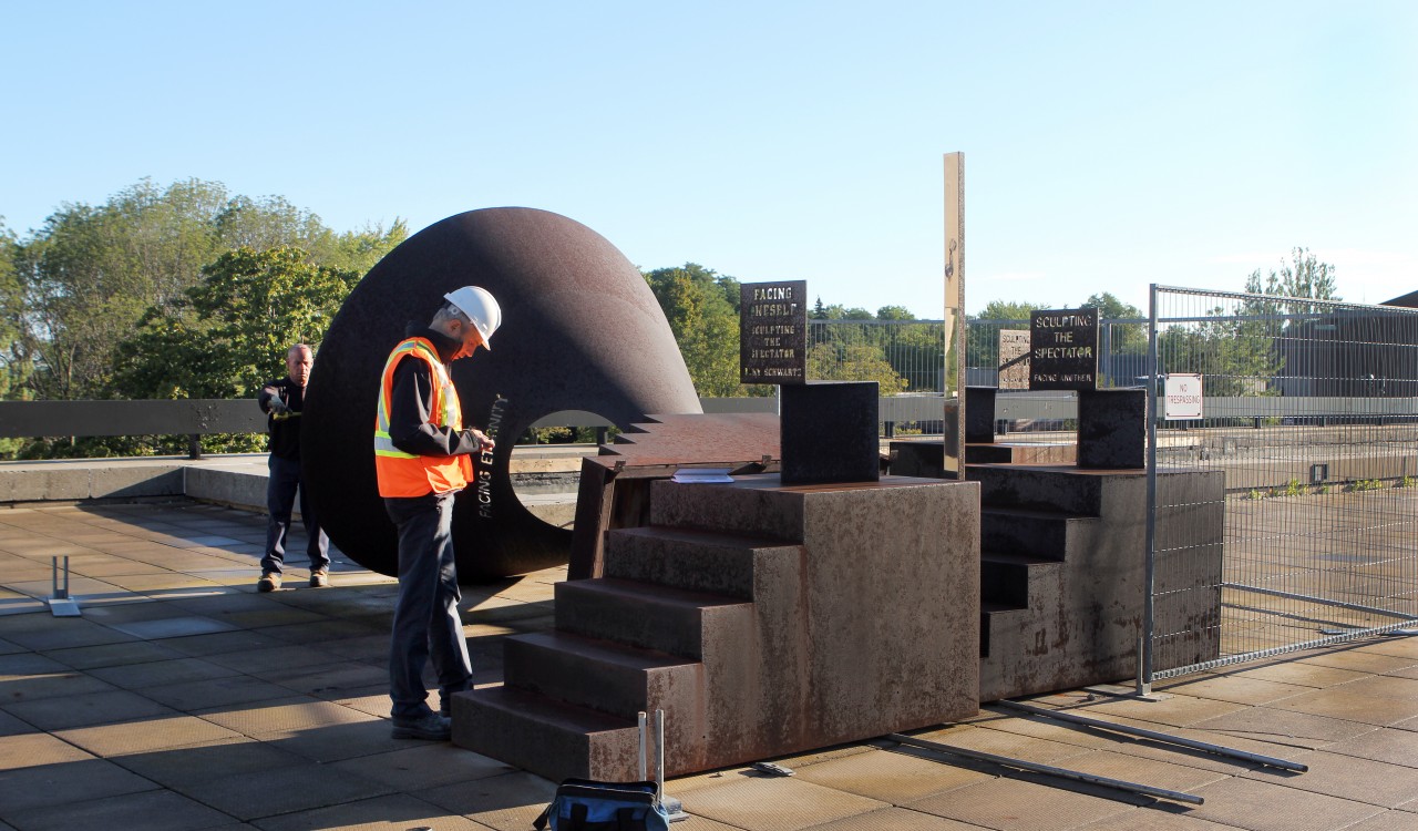 Brock University project manager Scott Roper is co-ordinating the move of the University's three Buky Schwartz sculptures from the main campus to the new Marilyn I. Walker School of Fine and Performing Arts.