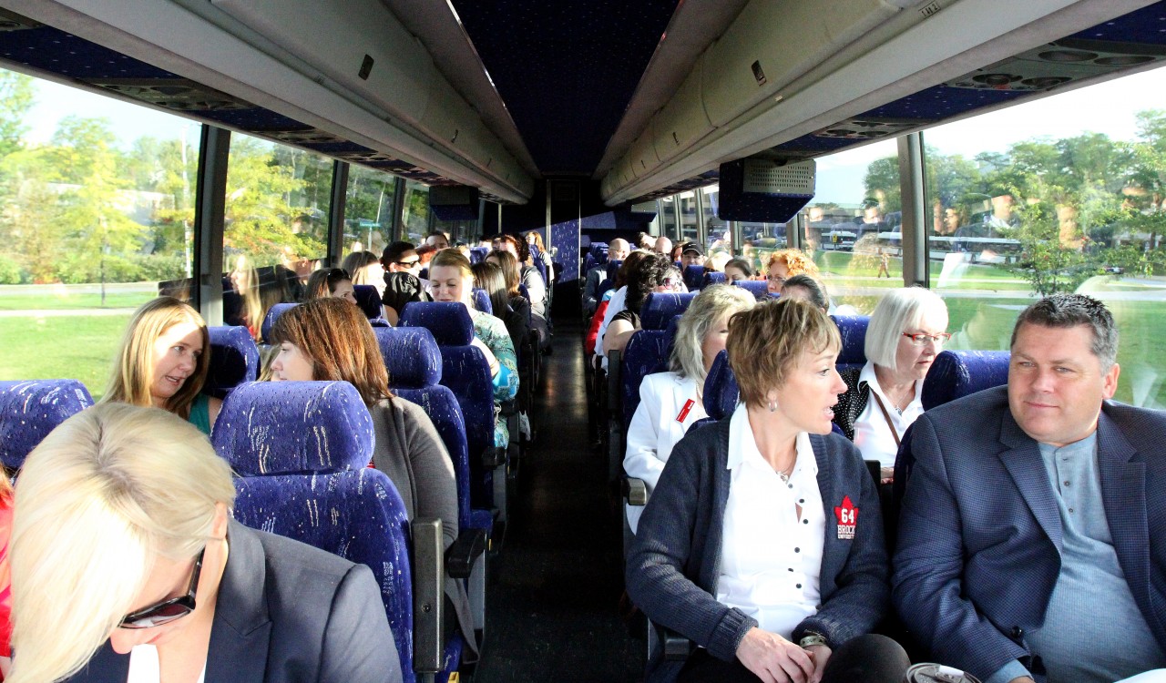 Faculty and staff filled a bus bound for Toronto and the Ontario University Fair Friday morning. Brock University will be showcasing its programs, services and campus life to high school students during the three-day event.