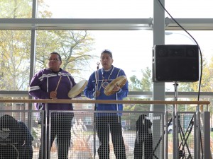 Aboriginal musicians drummed the grads into convocation.