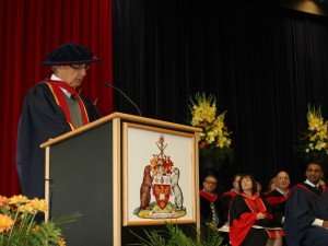 Outgoing Chancellor Ned Goodman gives his final convocation address.