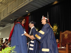 Aysha Othman shakes hands with Chancellor Shirley Cheechoo during her graduation Oct. 17.