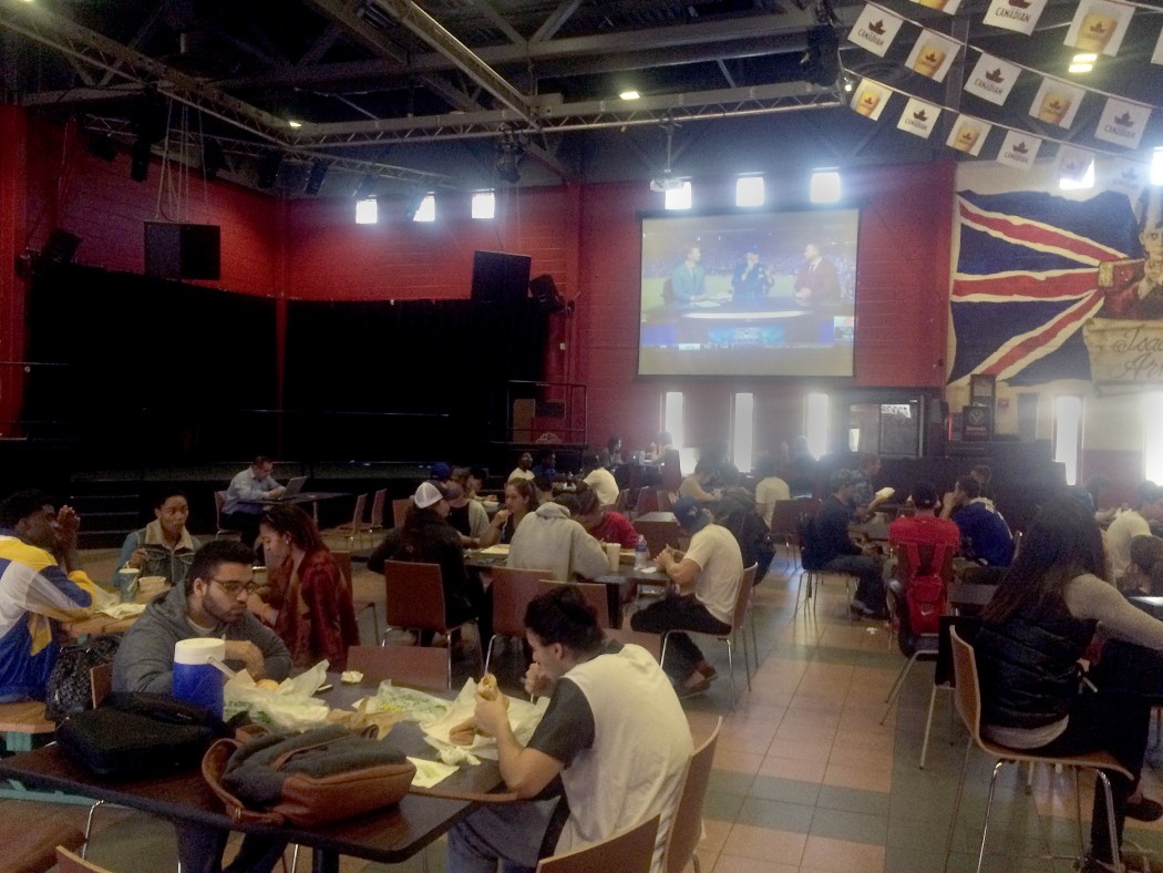 Students gathered in Isaac's Bar and Grill to watch the pre-game show for Thursday's Blue Jays game.