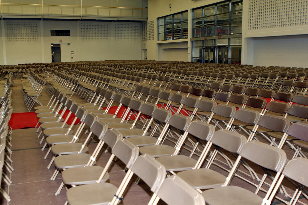 Chairs are set up for fall convocation