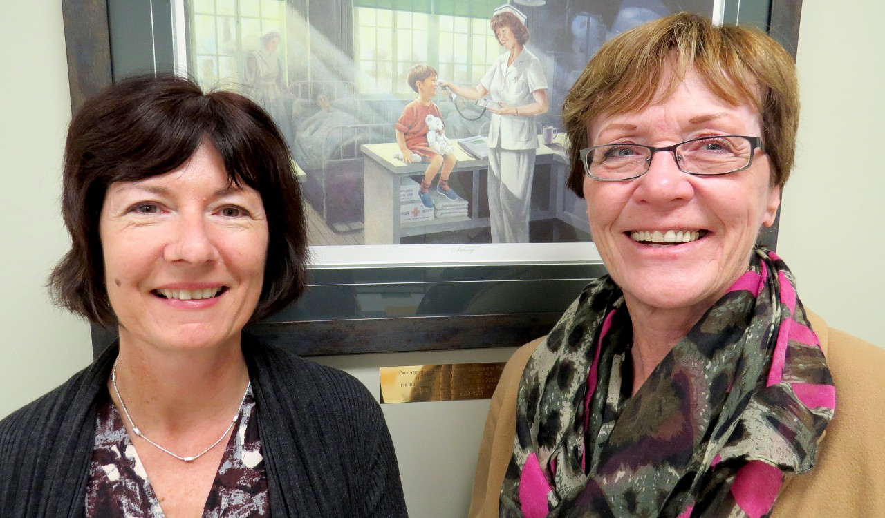 Researchers Joyce Engel, left, and Dawn Prentice, along with McMaster University undergraduate student Adriana Cappelletti (not pictured), received the Christine A. Tanner Scholarly Teaching Award for their paper “Systematic review of clinical judgment and reasoning in nursing” in the Journal of Nursing.