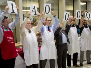 Brock University's United Way campaign goal was unvield to be $140,000 Wednesday at the annual Souper Star Lunch. From left are Don Cyr, Dean, Goodman School of Business, David Siegel, interim Dean of Faculty of Education, Peter Tiidus, Dean of the Faculty of Applied Health Sciences, Carol Merriam, interim Dean of the Faculty of Humanities, Nick Baxter-Moore, Associate Dean in the Faculty of Social Sciences and Hichem Ben-El-Mechaiekh, Associate Dean in the Faculty of Mathematics and Sciences.